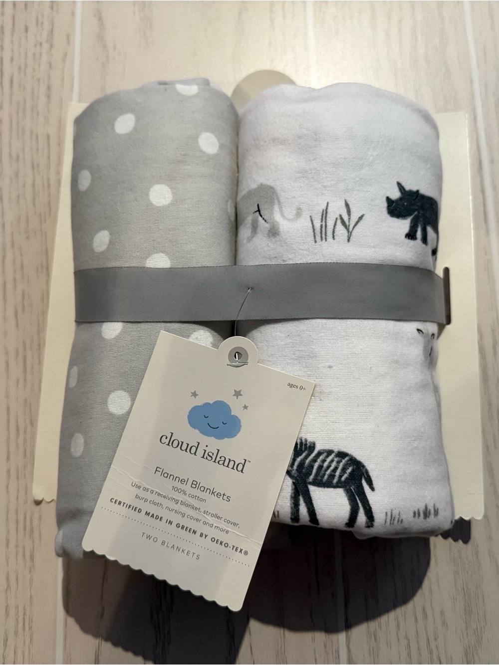 Cloud Island Baby Flannel Blankets 2 Pack Gray Safari Animal Cotton 47x47 NWT